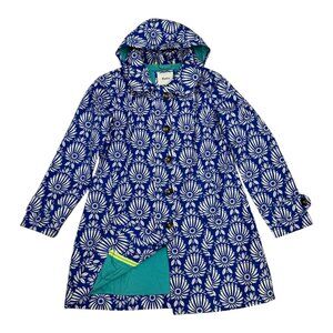 HATLEY Floral Blue Designer Hooded Casual Jacket Coat Womens 12
